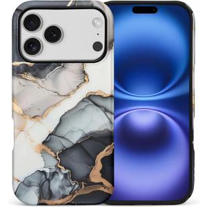 Case for iPhone 17 Pro,Anti Drop Scratch Frosted Protective Cover Case for Women Girl-Black Gold Marble