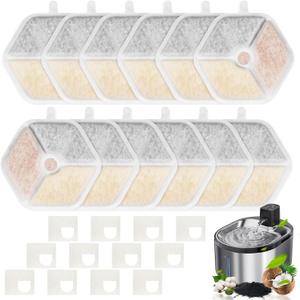 12+12 Filter & Sponges for Smartoo 152oz/4.5L Wireless Cat Water Fountain, Quadruple Filtration Cat Fountain Filter Replacement for Smartoo Replacement Filters