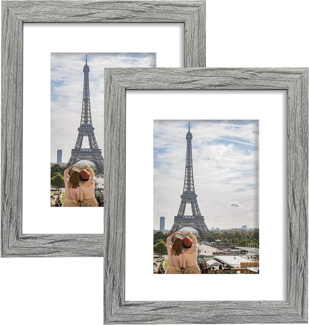 8x10 Picture Frame Set of 2, Grey Photo Frame of Rustic Style, Multi 8 by 10 Photo Frame for Wall or Tabletop Display - 5x7 Frame with Mat or 8x10 Without Mat