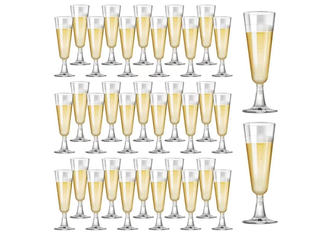SUREHOME Plastic Champagne Flutes 30 Pack Disposable Champagne Glasses 5oz Clear Plastic Mimosa Glasses Wedding Cocktail Cups Bulk for New Years Eve Party Supplies 2025 Engagement Birthday Decorations