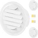 Gisafai 2 Pcs Round Soffit Vent Cover 4 Inch Stainless Steel Louvered Grille Metal Air Vent Covers with Built in Fly Screen Mesh for HVAC Ventilation House Flat Garage Exterior (White)