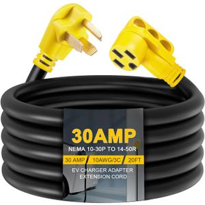20ft EV Charger Adapter Cord Compatible with NEMA 10-30P to 14-50R, 30 Amp 3 Prong Dryer to 50 Amp 4 Prong EV Only for Tesla or EV Level 2 Charging, EV Extension Cord with Handle, ETL Listed