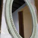 H HOMEWINS Oval Wood Rustic Mirror,20x30 Wooden Oval Decorative Mirrors,Farmhouse Wall-Mounted White Beads Decor Mirror for Bedroom, Bathroom, Living Room,Vanity