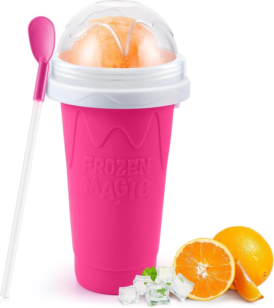 RELPOM Slushie Maker Cup, Magic Quick Frozen Smoothies Cups, Cooling Cup, Slushy Cups, Ice Cream Make, Cool Stuff Things Gadgets Funny Gifts for Kids (Pink) (Magenta)