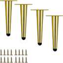 4pcs 6 inch (15cm) Shiny Gold Metal Furniture Legs, Straight Metal Cabinet Legs with Level Feet