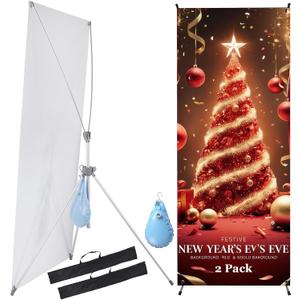 YOSE X Frame Banner Stand (2Pack) Fits Any Banner Adjustable Size 23"X63" to 32"X78" with Portable Retractable Carrying Bag, Customize Stand for Trade Show Exhibition Market and Outdoor Use
