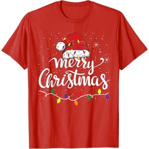 Merry Christmas Lights Red Santa Hat Xmas Family Men Women T-Shirt, L