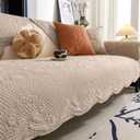 vctops Boho Cotton Quilted Couch Cover Soft Embroidered Sofa Cover Non-Slip Dog Bed Cover Scalloped Sofa Slipcover Washable Furniture Protector Cover (Khaki,28"x28")