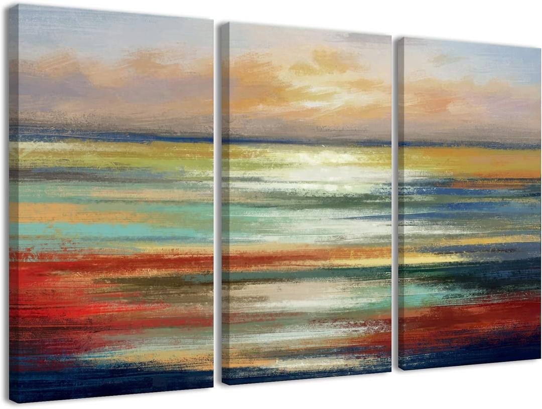 Abstract Wall Art Ocean View -Living Room Abstract Landscape Canvas Art 3 Piece Picture Canvas Print office Wall Art Modern Artwork for Living Room Kitchen Home Wall Decor