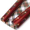 Ribbli Christmas Wrapping Paper Mini Roll Reversible Vintage Nutcracker and Tartan Plaid Gift Wrapping Paper Rolls Holiday Presents Decoration-17 Inch x 33 Feet-Red
