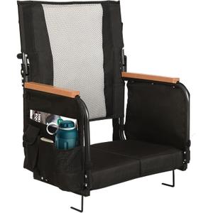Extra Wide Stadium Seats with Back Support, Bleacher Chairs with High Back and Cushion, Padded Portable Fording Bleacher Seat with Armrests, Cup Holder and Storage Pockets (Grey)