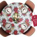 Covers For The Home Deluxe Elastic Edged Flannel Backed Vinyl Fitted Table Cover - Christmas Flower Pattern - Small Round - Fits Tables up to 40" - 44" Diameter