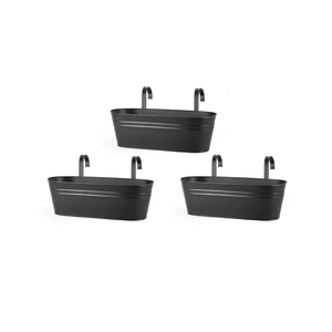 Dahey 3 Pcs Metal Hanging Flower Pots for Railing Fence Outdoor Planter 15.7 Inch Hanging Bucket Pots Countryside Window Flower Plant Holder with Detachable Hooks for Garden Yard Home Decor,Black