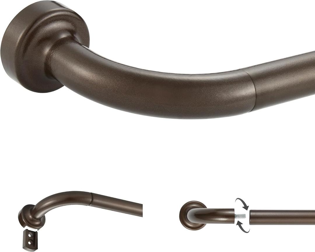 Dark Bronze Disc Curtain Rods, 48-84 Inches Window Curtain Rod,Adjustable Room Darkening Drapery Rod with Aluminum Finials and Brackets,Wrap Around Design