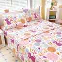 Full Sheet Set Kids - Kitty 4 Pieces Soft Microfiber Cartoon Style Bedsheets for Boys Girls Teens, Oeko TEX Breathable 15 Inch Deep Pocket Sheets(2D World Cat)