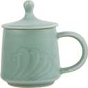 Porcelain Wave Tea Cup with Lid, 11 oz Ceramic Coffee Cup | Microwave dishwasher safe, blue tea mug, aesthetic, great gifts, Chinese celadon