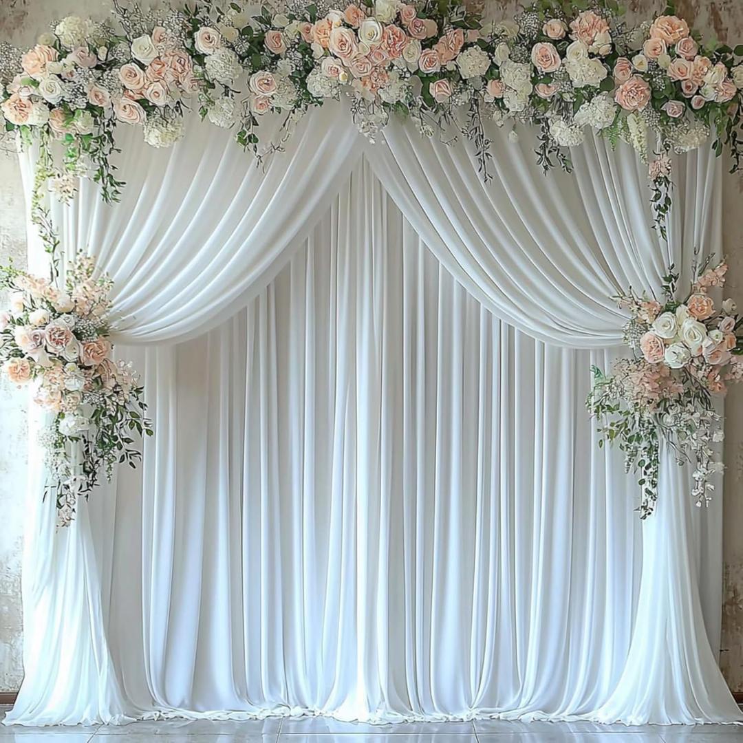 10ftx12ft Wrinkle Free White Backdrop Curtain, 2 Panels 12FT Height White Wedding Backdrop Drapes, Silky Polyester Back Drop Cloth for Birthday Photography Background Party Backdrop Draping