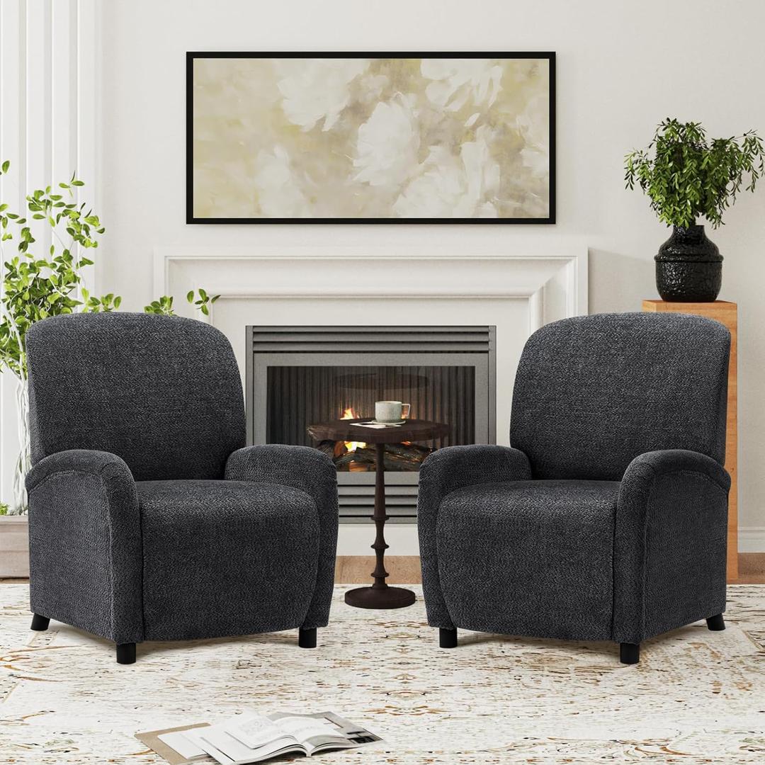 Pushback Recliner Chair, Wing Back Chairs with Arms, Adjustable Modern Single Reclining for Living Room/Bedroom,Fabric Accent Chair Extrathick Cushion (Set of 2, Grey)