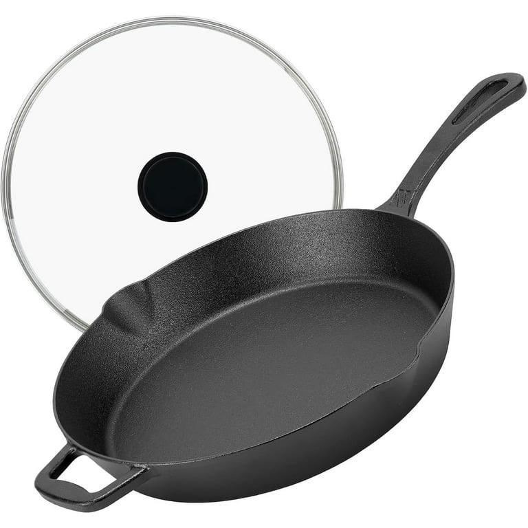 Northriver Casting 12 Inch Long Handle Cast Iron Skillet with Glass Lid, 6.37lbs