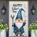 Happy Fathers Day Door Cover Decoration Gnome Front Door Banner Handyman Wrench Design Blue Plaid Backdrop Outdoor Porch Hanging Poster 70.8 x 35.4 Large Fabric Sign for Dad Grandpa Home Party Decor