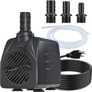 SongLong 25W 400GPH 10ft Cable Ultra Silent Water Pump with Tubing, Overheat Protection | Perfect for Small Fountains, Fish Ponds & Hydroponics