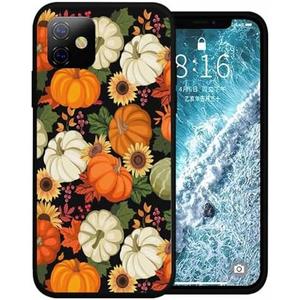 Compatible with iPhone 13 Case 6.1 inch, Thanksgiving Pumpkin Sunflower Autumn Maple Leaves Black Phone Case Ultra Slim Thin Silicone Cover Anti-Scratch Shockproof Protective Rubber Case