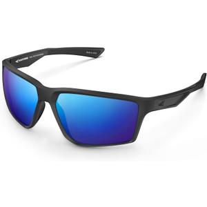 KastKing Osage Polarized Sport Sunglasses for Men and Women, Ideal for Driving Fishing Cycling Running, UV Protection (Frame: Matte Black /Lens: Cobalt Blue Mirror)