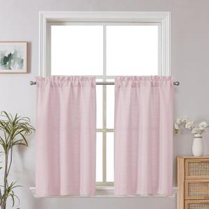 Chyhomenyc Bennet 2-Panel Blush Pink Kitchen Curtains, 36 Inch Length Tier, Faux Linen Textured Small Cafe, Light Filtering Short Window for Bathroom Basement, 30x36 Inch