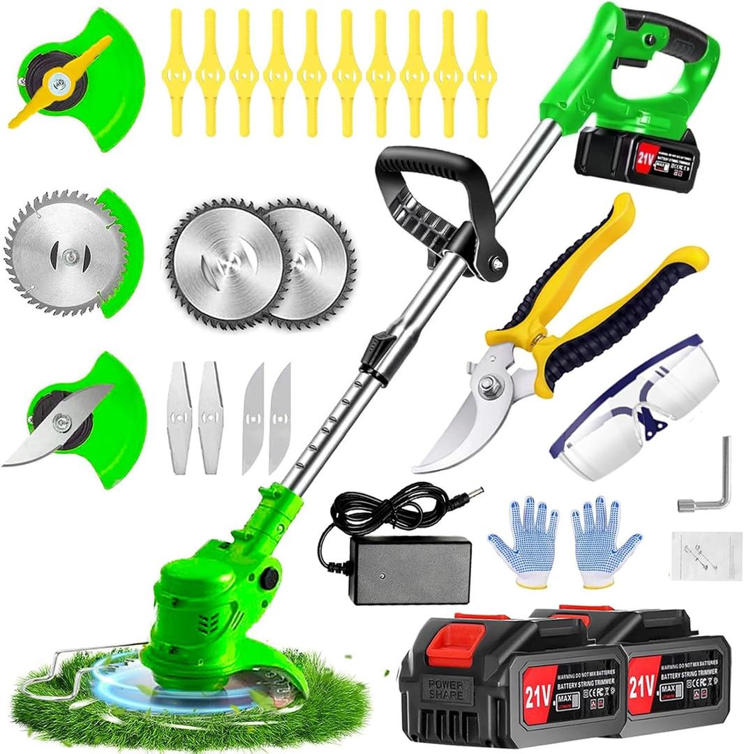 Weed WackerWeed Electric Eater 21V 2.0Ah Battery Powered, Cordless Weed Wacker/String Trimmer/Weed Trimmer is Perfect for Trimming The Yard and Bushes, Flower beds, patios.