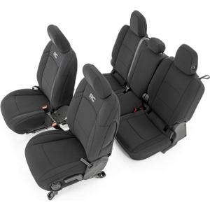 Rough Country Neoprene Seat Covers for Jeep Gladiator JT (2020-2025) w/Factory Cloth Seats & No Cup Holder - Waterproof & UV Resistant, Foam Padded, Front & Rear Seat Cover Set