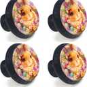 2 x 4 Pack Spring Bunny with Easter Eggs and Floral Cabinet Knobs Round Drawer Pulls Black Dresser Knob Cupboard Door Handles Hardware for Kitchen Bathroom Cabinets