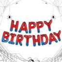 Spider Theme Happy Birthday Letter Balloons Banner, Red and Blue, Party Decoration, 16 inches