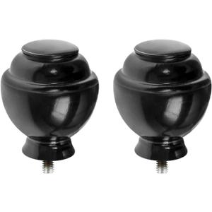 KAMANINA Round Replacement Finials for 3/4 or 5/8 Inch Curtain Rods, Black Drapery Rod Finials with M6 Standard Screws, Set of 2