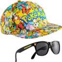 Pokemon Baseball Cap Sunglasses Boys Girls Bucket Hat for Kids Unisex Pikachu Adjustable Strap Summer Accessories (One Size)