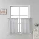 SeeGlee Light Grey Short Semi Sheer Curtains 24 Inch Length for Kitchen Over Sink- Linen Textured Bathroom Farmhouse Country Light Filtering with Rod Pocket Top 2 Panels (26"W x 24"L (Pack of 2))