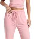 Women's 2 Piece Set Summer Outfits I Lounge Sets Short Sleeve Tops I High Waisted Wide Leg Pants Tracksuit Sets, XL, Pink