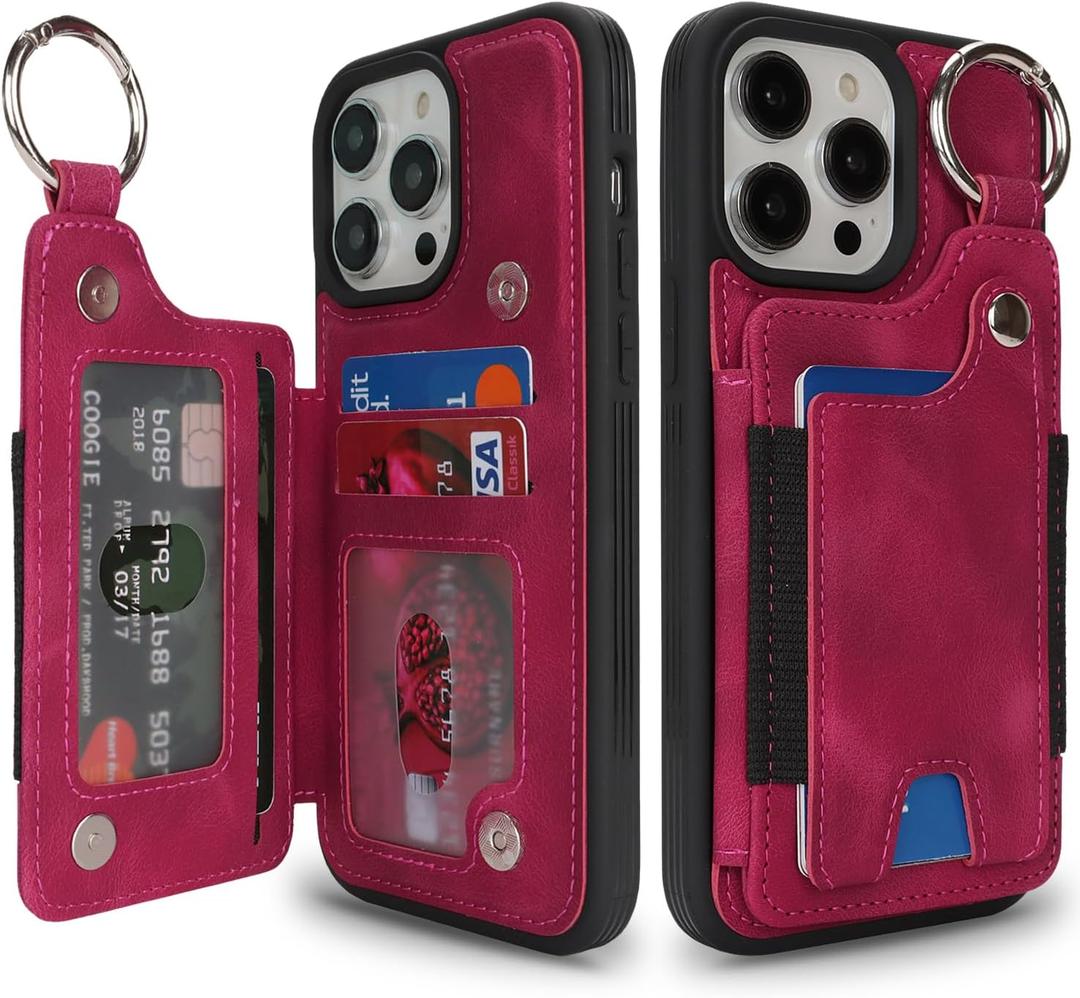 SailorTech Case for iPhone 12 Pro Max Phone Case with Keychain Ring Credit Card Holder for Women, for iPhone 12 Pro Max Leather Case Wallet with Kickstand Card Slots Fashionable Case for Men- Wine Red