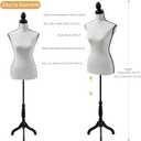 Manikin 49.6”-63.4”Height Adjustable Female Dress Model Display Torso Body Wooden Tripod Stand Clothing Forms High Density Foam Portable Display Mannequin (Cream), Black