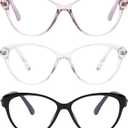 2 x 3 Pack Fashion Cat Eye Reading Glasses Women, Ladies Cateye Anti Blue Light Readers, Cute Anti Glare/UV Eyeglasses (Transparent,black,purple)