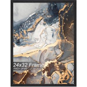 Fxojyvo Engineered Wood 24x32 Frame, Black Picture Frame for 24 x 32 Inch Poster Puzzle Photo, Light Weight 24 by 32 Poster Frame with Wood-grain for Wall - 1 Pack/Black/24 x32