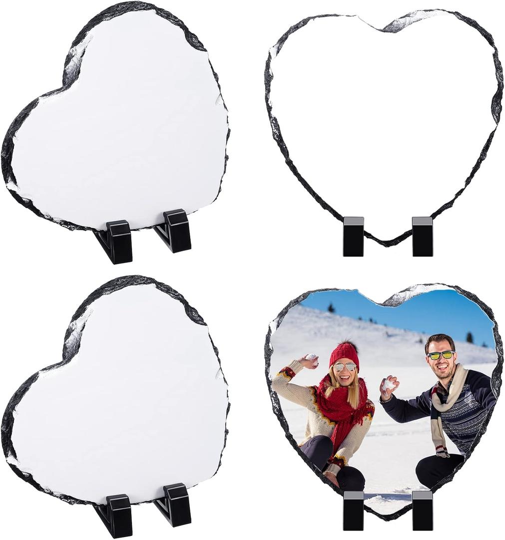 Gersoniel 4 Pcs Blank Sublimation Slates: Mother's Day Heart Gifts 5.9'' x 5.9'' Anniversary Rock Stone Plaque Customized Couple Photo Display Holder DIY Personalize Picture for Heat Press Printing