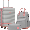 Coolife Suitcase Set 2 Piece Luggage Set Carry On Travel Luggage TSA Lock Spinner Wheels Hardshell Lightweight Luggage Set(Gray+Pink, 2 piece set (BP/TB/20))