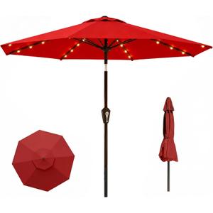 11FT Solar Lighted Patio Umbrella, Outdoor Table Market Umbrellas with Crank Lift, 32 LED Lights, 8 Sturdy Ribs, UV-Resistant for Deck, Garden, Pool