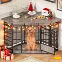 COZPAW Corner Dog Crate Furniture, 52 Inch Large Dog Kennel Indoor Wooden End Table, Modern Dog Cage Decorative Pet House TV Stand for Medium Large Dogs,Grey