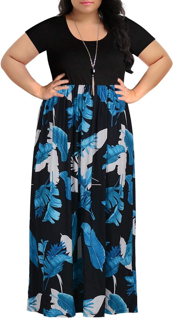 Nemidor Women's Chevron Print Summer Short Sleeve Plus Size Casual Maxi Dress, Size 18