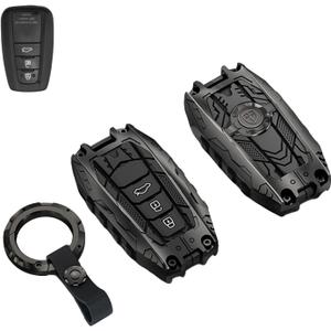 Heavy Metal Key Fob Cover Case Protector for Toyota, Keychain, Accessories for Toyota 2020 2021 2022 2023 Highlander 2018-2024 RAV4 Camry C-HR Corolla Avalon Prius GT86 (Type-B Black)
