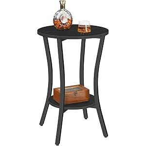 HOOBRO 2-Tier Side Table Round Sofa Table Bedside Table with Storage Industrial Style Coffee Table Small Telephone Table for Small Spaces Living Room Black EBB180BZ01