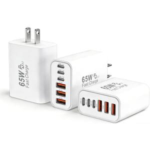 3 x 65W USB C Charger Block,3Pack 6-Port Type C Fast Phone Charging Block Cube PD Multiport USB C Power Adapter+QC 3.0 USB A Wall Plug for Apple iPhone 17/16/15/14/13/12/11 Pro Max/Plus/Air,iPad,Galaxy
