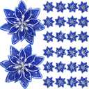 Lyrow 24 Pieces Christmas Glitter Poinsettia Artificial Flower with Clips 4 Inch Xmas Flowers Decoration Christmas Tree Wreaths Garland Decor for Holiday Party Ornaments (Royal Blue)
