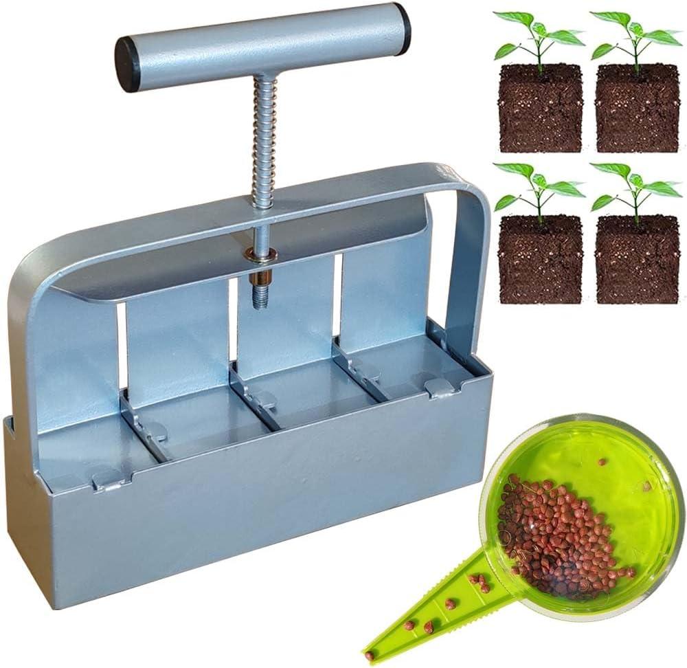 Handheld Soil Blocker Tool Kit - 4 in 1 Heavy Duty 2 Inch Seed Starter Block Maker for Seedlings, Cuttings, Greenhouses and Gardens (Ergonomic Design, Durable Metal Construction)